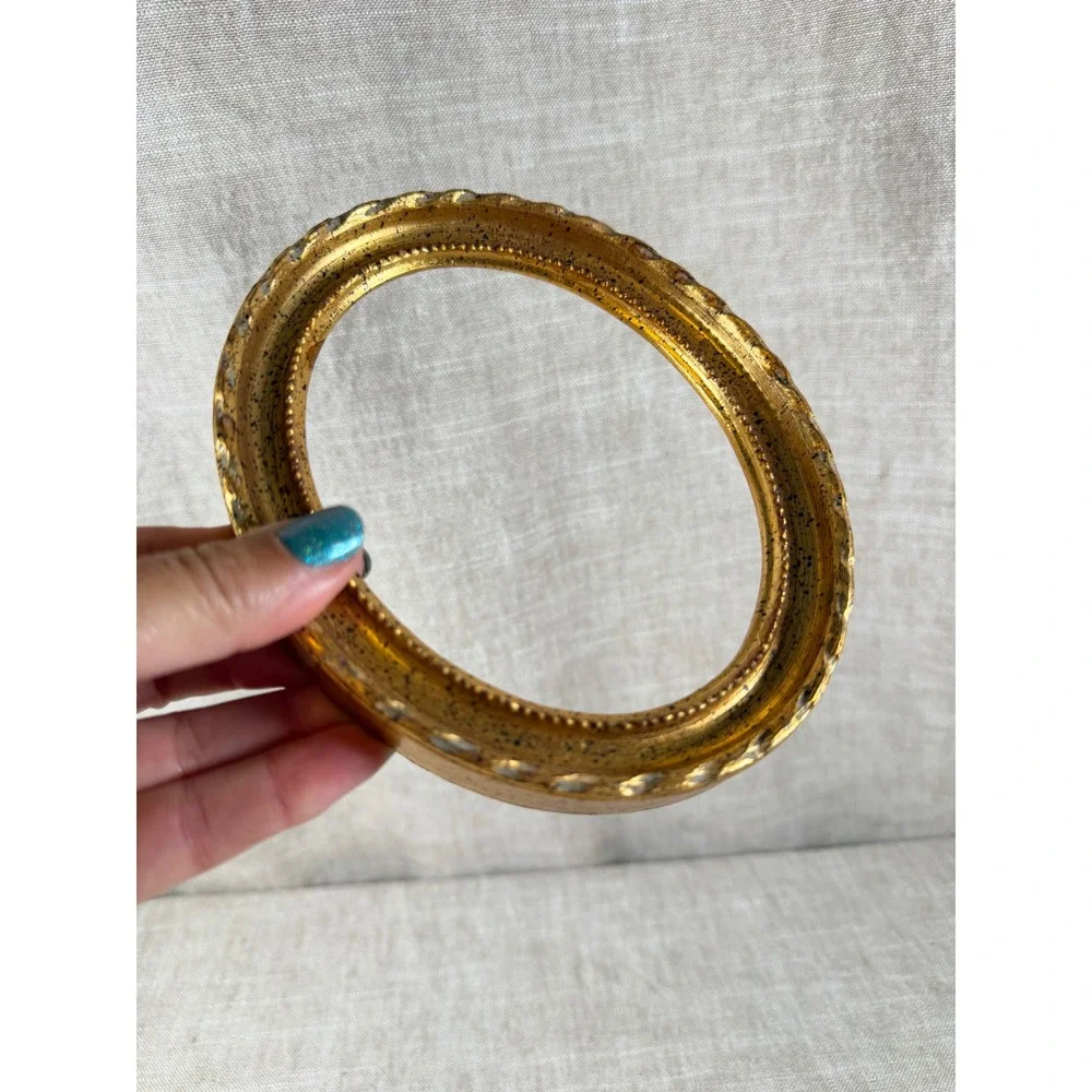 Pair Vintage Italian Gilt Oval Frames Florentine Gold Wood Open Frames